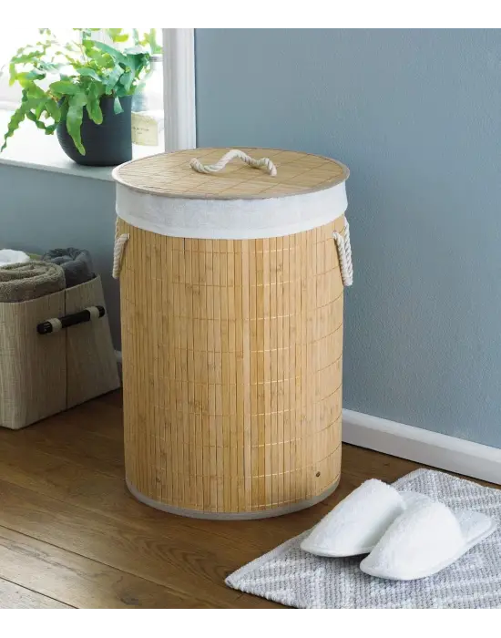 Decohandy Yuvarlak Bambu Kirli Sepeti