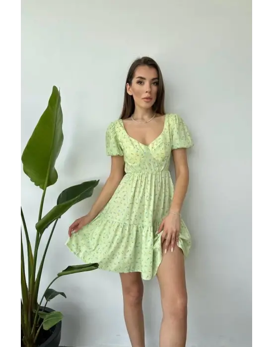 Omarı Çekici Yeşil Dekolteli Elbise