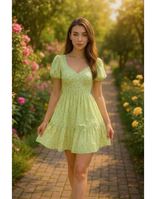 Omarı Çekici Yeşil Dekolteli Elbise