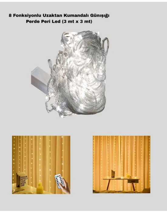 Dekoratif Perde Peri Led Günışığı Renk 8 Fonksiyonlu Işık