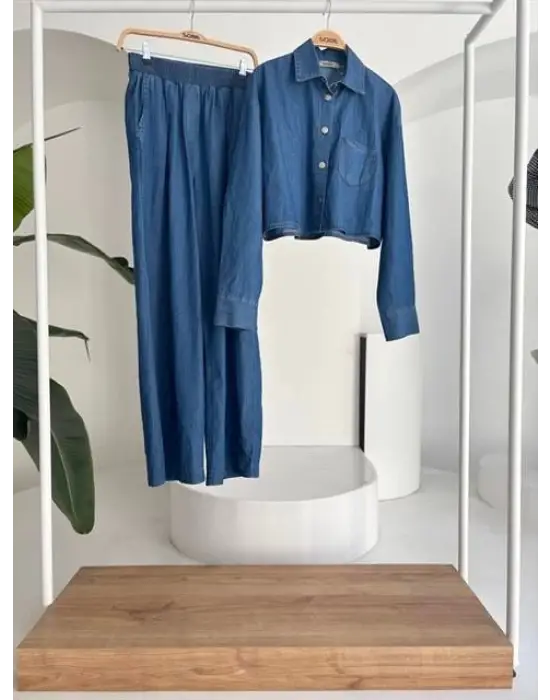Omarı Denim Gömlek ve Plazzo Pantolon Takımı
