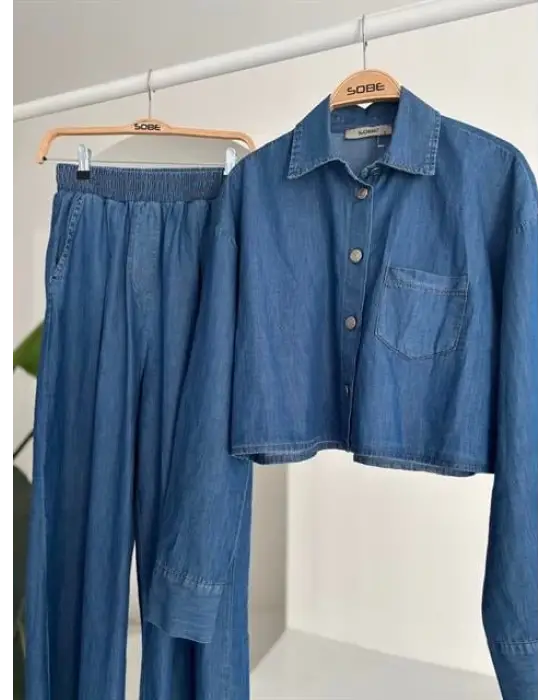 Omarı Denim Gömlek ve Plazzo Pantolon Takımı