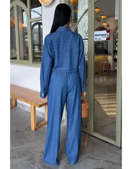 Omarı Denim Gömlek ve Plazzo Pantolon Takımı