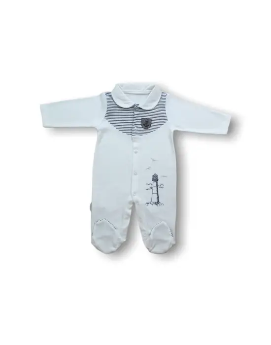 Omarı Deniz Feneri Nakışlı Erkek Bebek Patikli Tulum