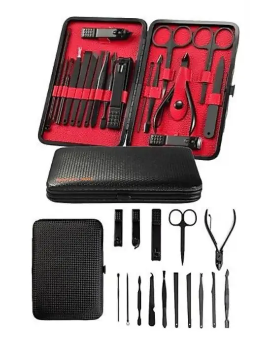 Deri Çantalı Siyah Paslanmaz Çelik 17 Parça Manikür Pedikür Seti