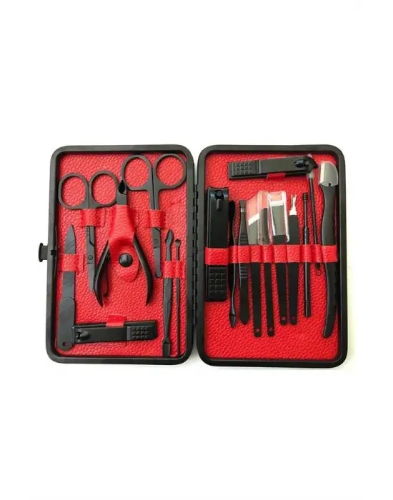 Deri Çantalı Siyah Paslanmaz Çelik 17 Parça Manikür Pedikür Seti