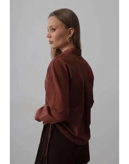 Omarı Kadın Basic Gömlek - Koyu Kahve