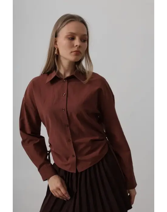 Omarı Kadın Basic Gömlek - Koyu Kahve