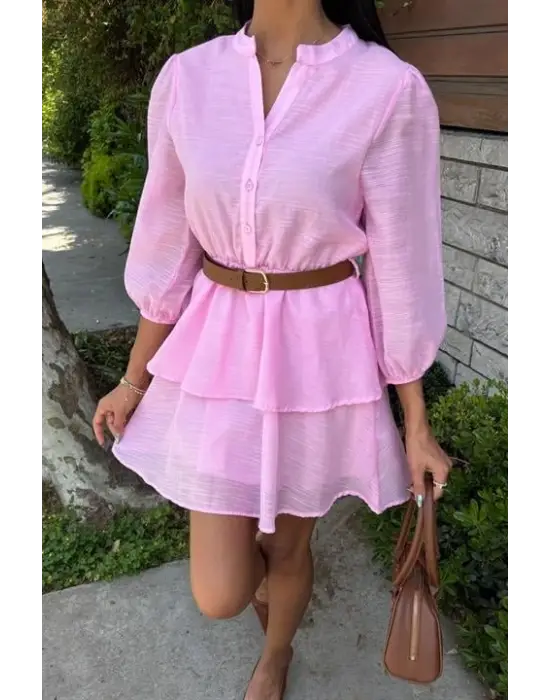 Deri Kemerli Fırfırlı Elbise 2901