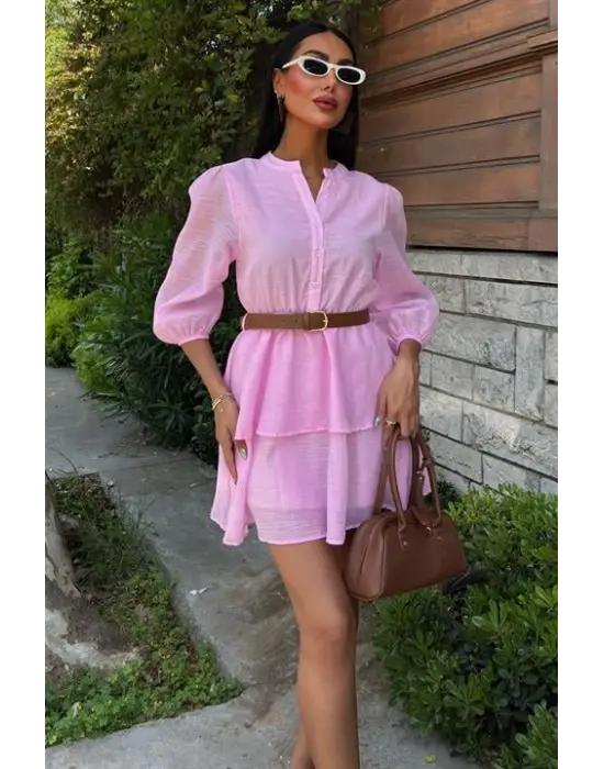 Deri Kemerli Fırfırlı Elbise 2901