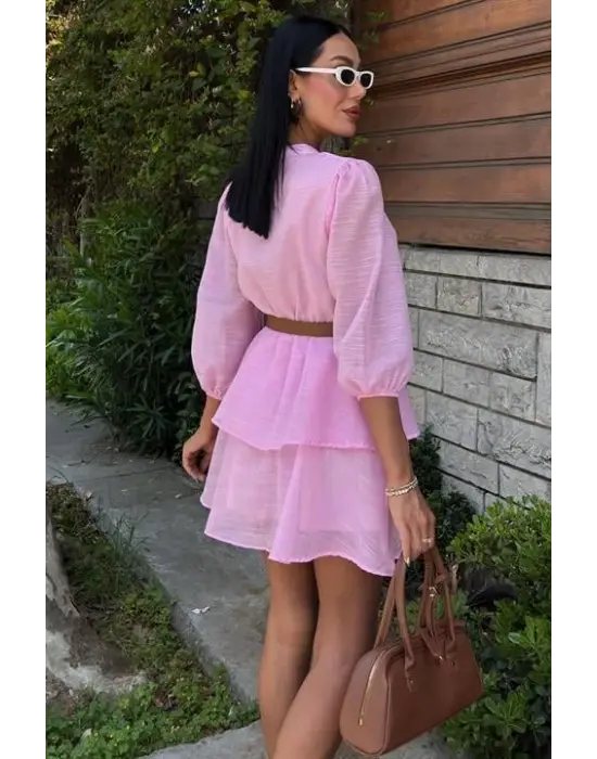 Deri Kemerli Fırfırlı Elbise 2901