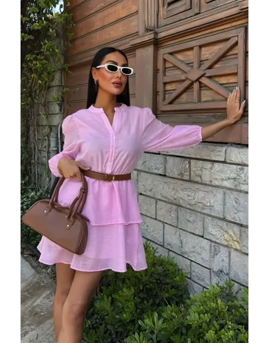 Deri Kemerli Fırfırlı Elbise 2901