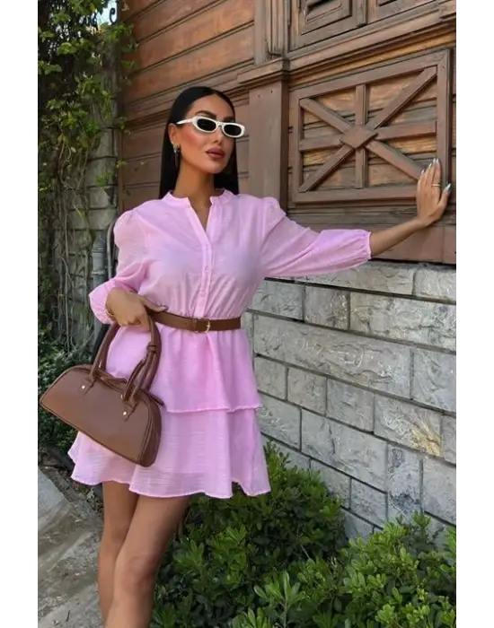 Deri Kemerli Fırfırlı Elbise 2901