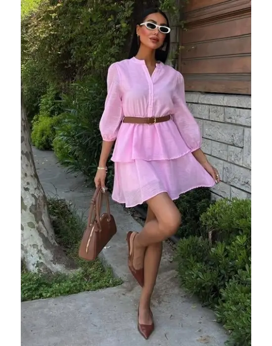 Deri Kemerli Fırfırlı Elbise 2901