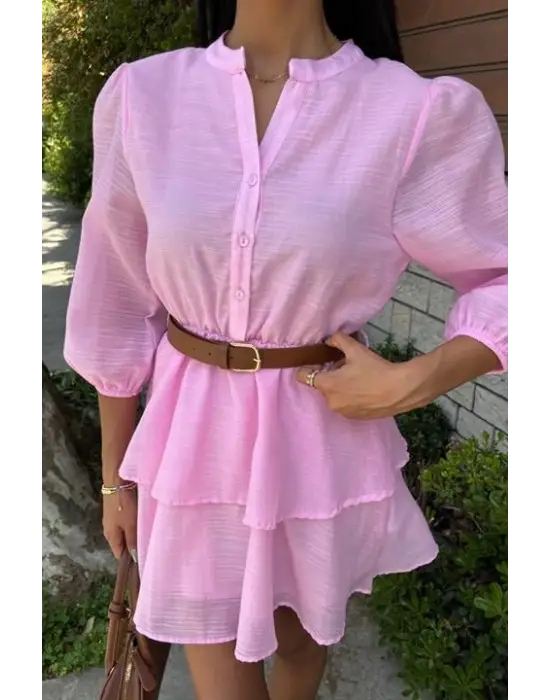 Deri Kemerli Fırfırlı Elbise 2901