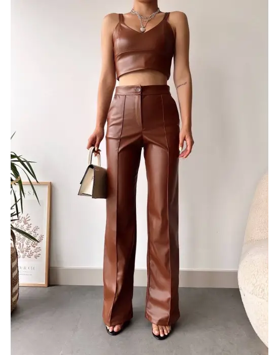 deri palazzo pantolon kahve hf