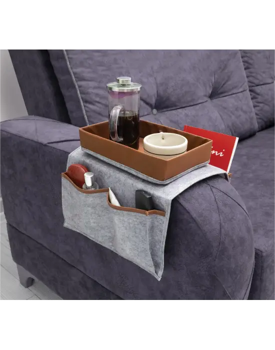 Omarı Deri Şeritli Çok Amaçlı Koltuk Kenarı Düzenleyici