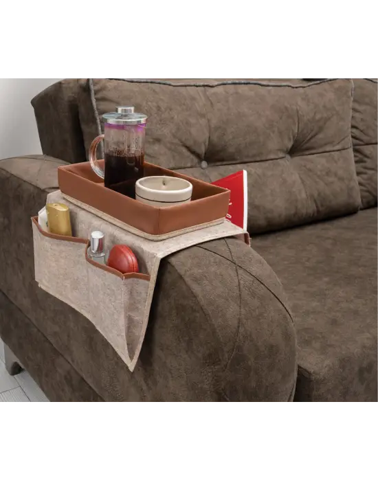 Omarı Deri Şeritli Çok Amaçlı Koltuk Kenarı Düzenleyici