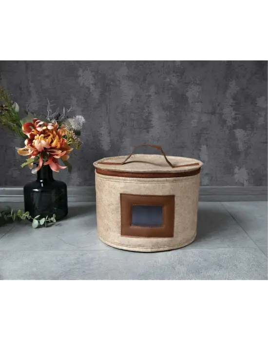 Omarı Yuvarlak Deri Şeritli Organizer Kutu Çanta