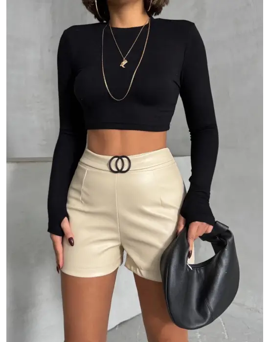 Omarı Deri Tokalı Şort Kaliteli ve Şık Model