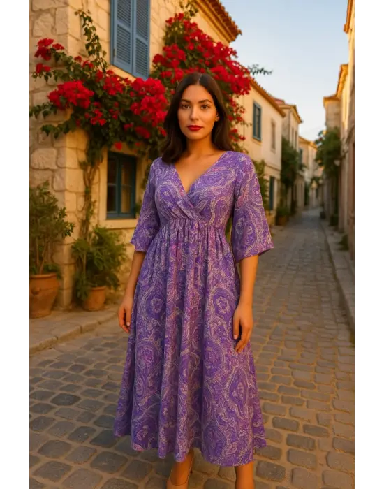 Omarı İnce Dokunuşlu Mor Elbise