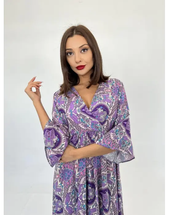 Omarı İnce Dokunuşlu Mor Elbise