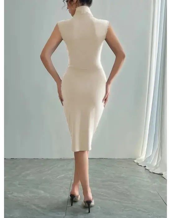 Omarı Derin V Yakalı Kadın Krep Elbise