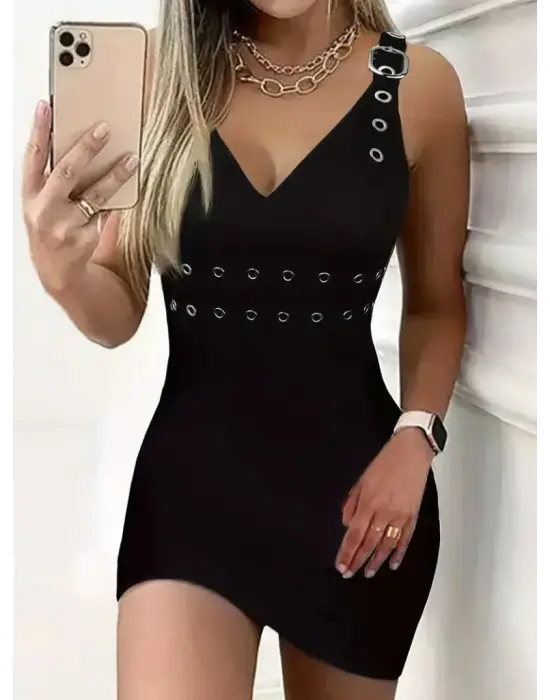 Omarı Derin V Yakalı Janjan Krep Elbise