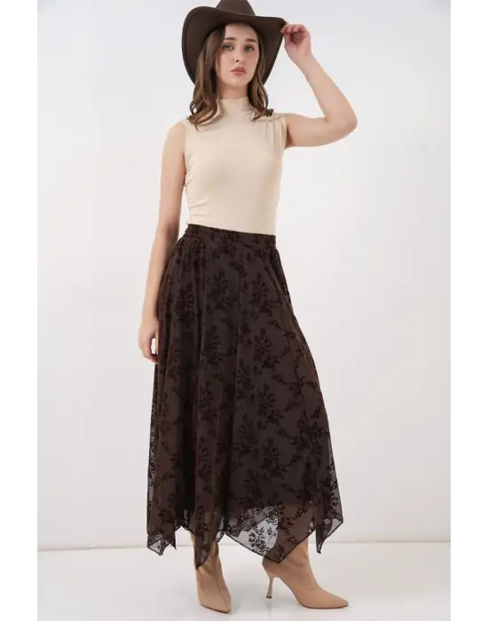 Çarpıcı Astarlı Etek - Kahverengi