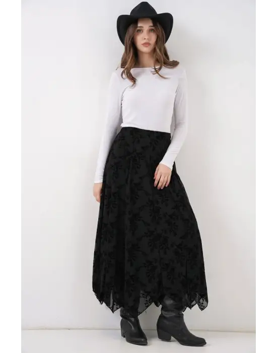 Zarif Desenli Astarlı Etek