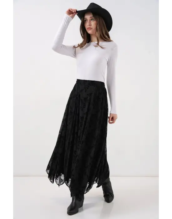 Zarif Desenli Astarlı Etek