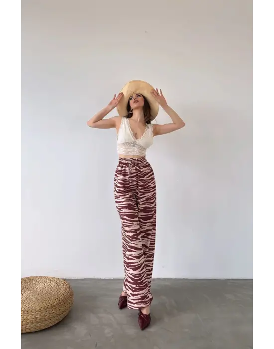 Omarı Rahat Kullanımıyla Desenli Belden Lastikli Pantolon