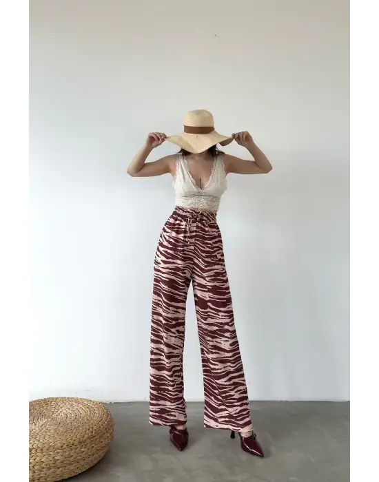 Omarı Rahat Kullanımıyla Desenli Belden Lastikli Pantolon