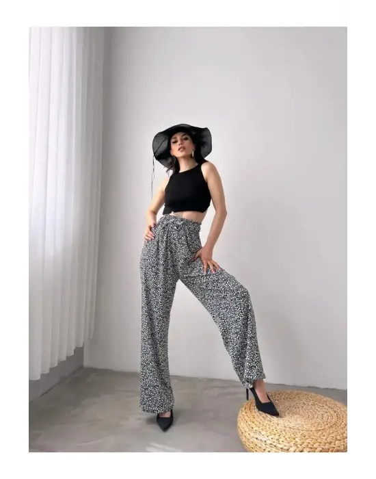 Omarı Modern Desenli Beli Lastikli Gri Pantolon