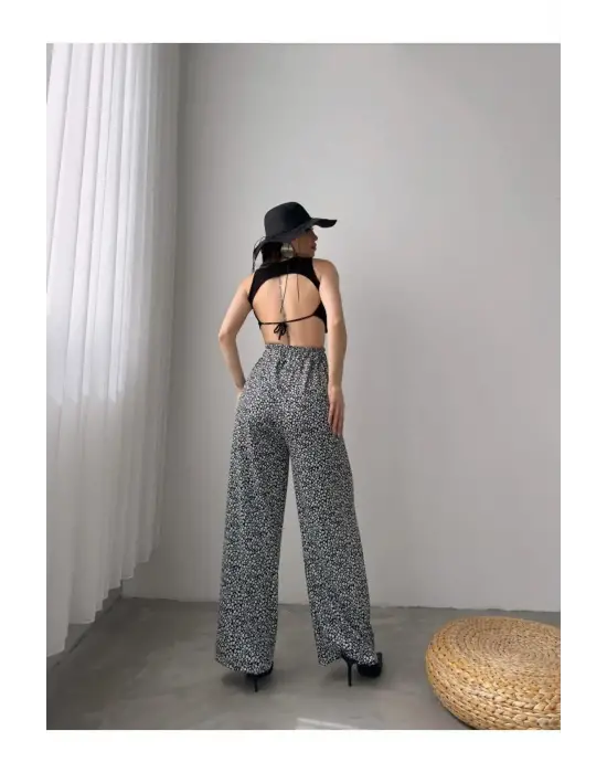 Omarı Modern Desenli Beli Lastikli Gri Pantolon