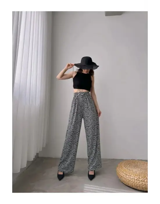 Omarı Modern Desenli Beli Lastikli Gri Pantolon