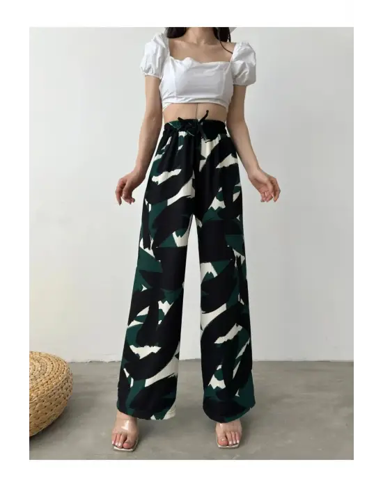 Omarı Desenli Beli Lastikli Bürümcük Pantolon renk seçenekleriyle