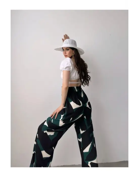 Omarı Desenli Beli Lastikli Bürümcük Pantolon renk seçenekleriyle