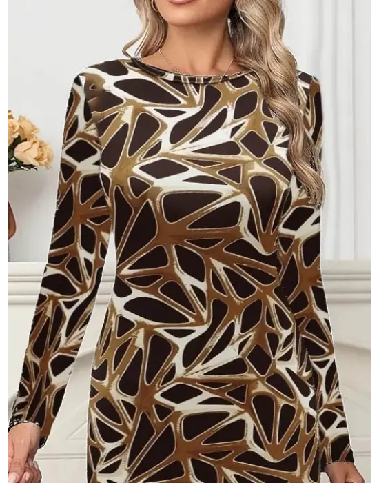 Omarı Desenli Kadın Uzun Kollu Dalgıç Elbise