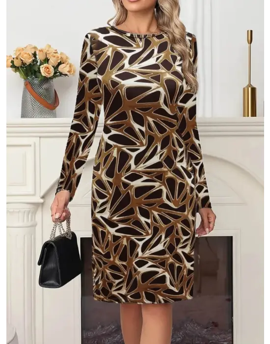 Omarı Desenli Kadın Uzun Kollu Dalgıç Elbise