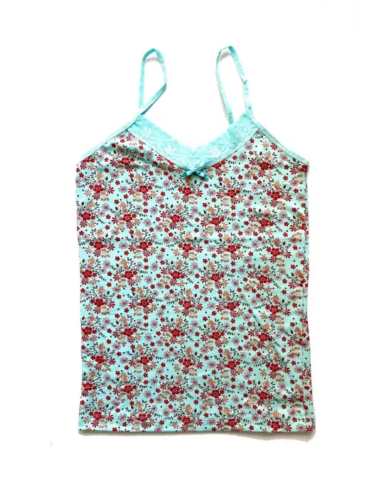 Omarı Pamuklu Dantelli Desenli Kadın Askılı Atlet