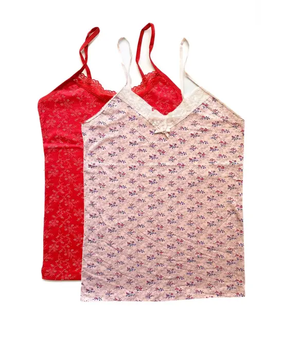 Omarı Dantelli Empirme Desenli Kadın Askılı Atlet