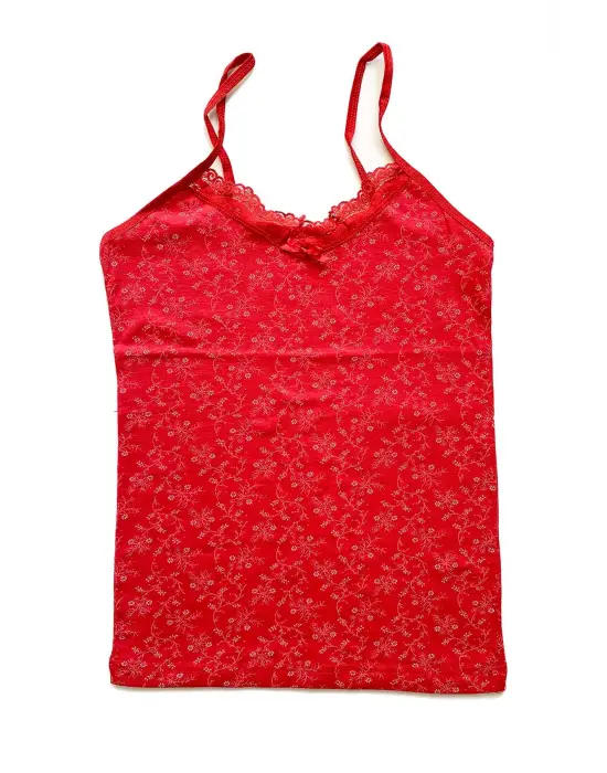 Omarı Dantelli Empirme Desenli Kadın Askılı Atlet