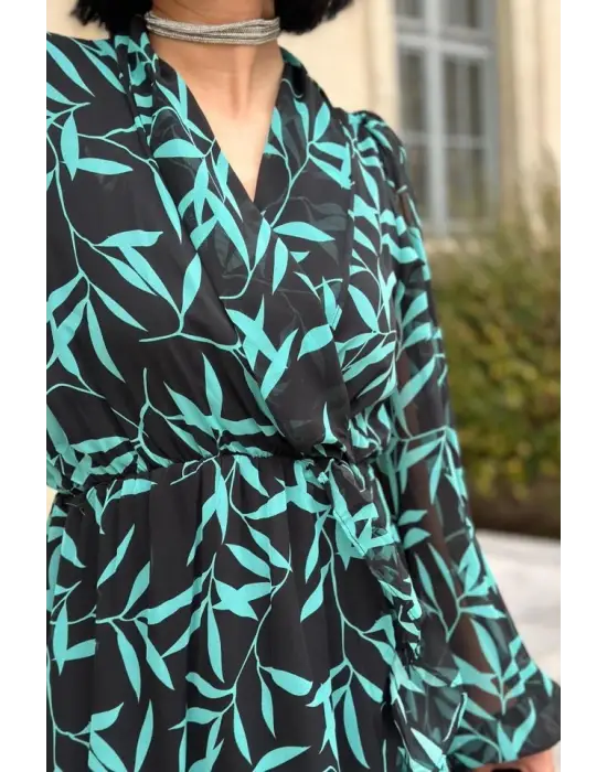 Omarı Desenli Fırfırlı Elbise Modelleri