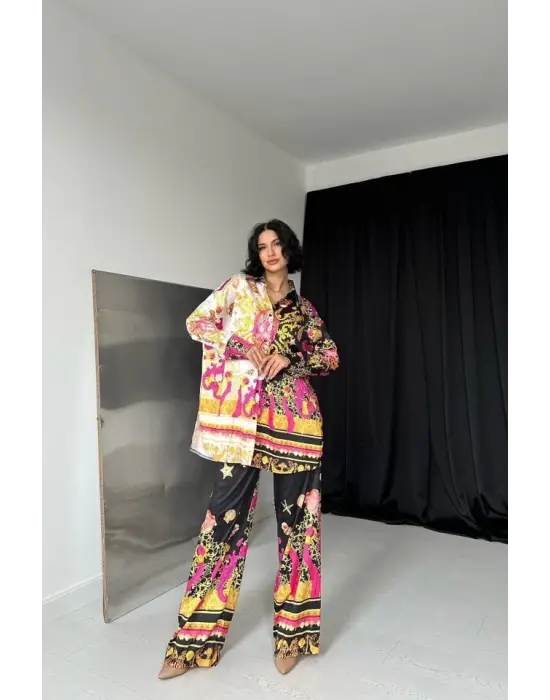 Omarı Desenli Gömlek ve Pantolon Takımı