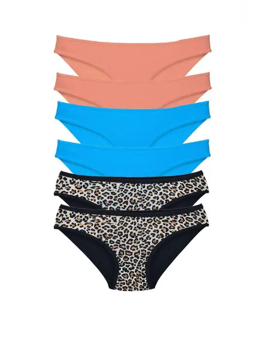 Omarı Likralı Leopar Desenli Kadın Slip Külot Seti