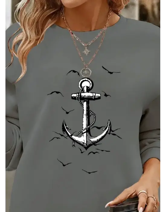 Omarı Desenli Viskon Uzun Kollu Kadın Bluz