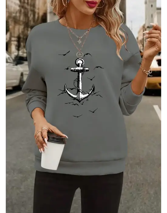 Omarı Desenli Viskon Uzun Kollu Kadın Bluz