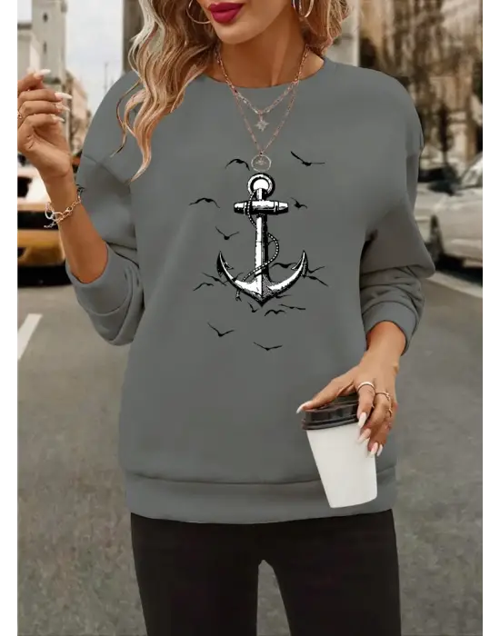 Omarı Desenli Viskon Uzun Kollu Kadın Bluz