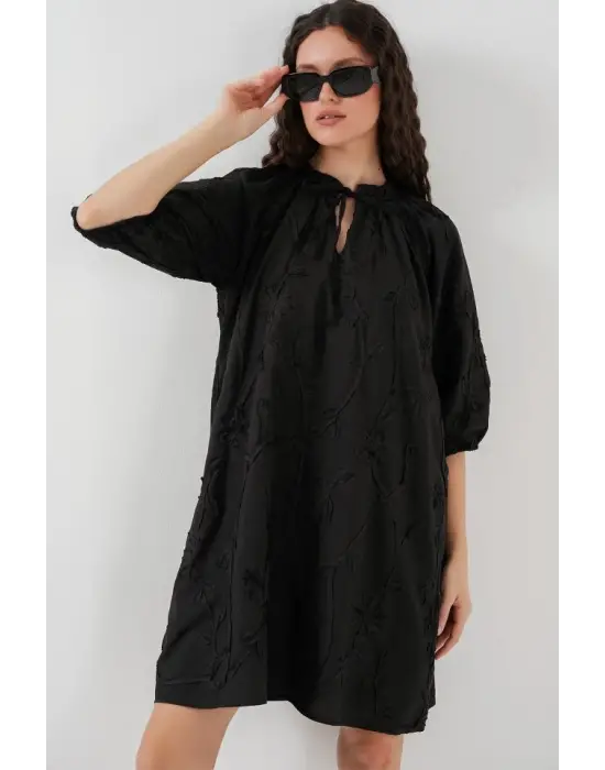 Desenli Kısa Elbise 2528 - Siyah